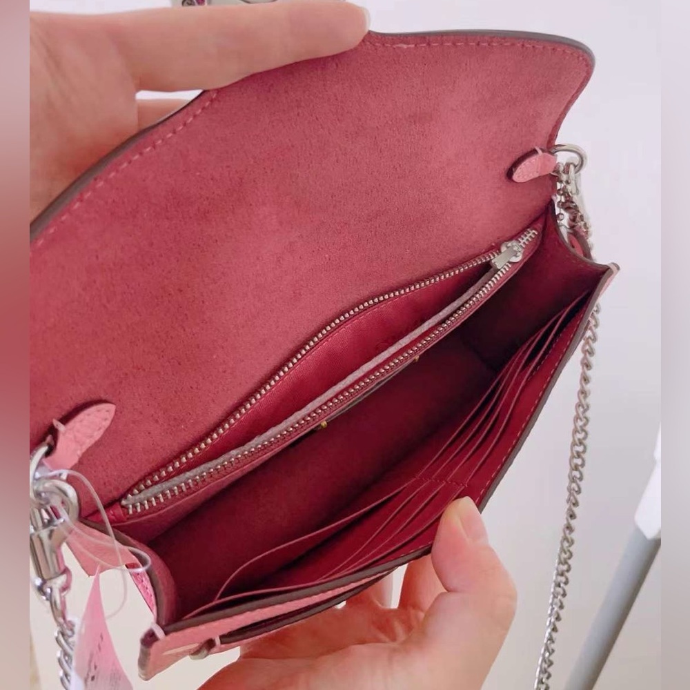 Coach Tabby Chain Clutch Polished Pebble Leather/Silver/Vivid Pink - Picture 4 of 10